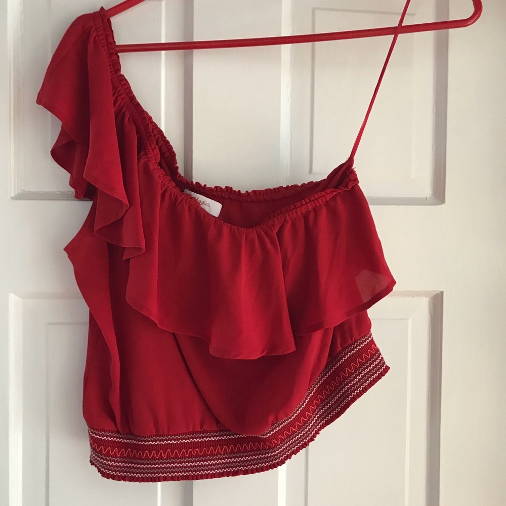 Candies One Shoulder Ruffle Crop Top
